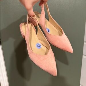 Pointed Suede Slingback Flats in Soft Pink